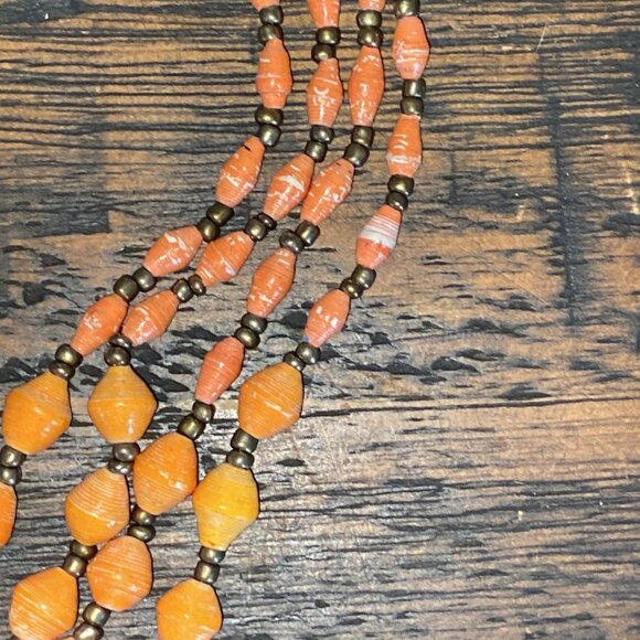 Handmade Paper Bead Necklace Four Strand Vintage Style - Picture 2 of 4